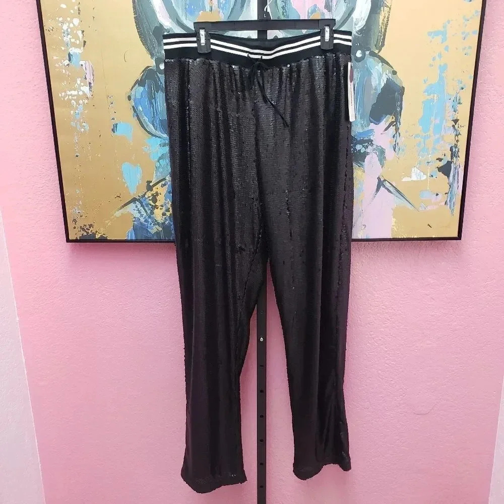 Hale Bob Black Lined Sequin Pant